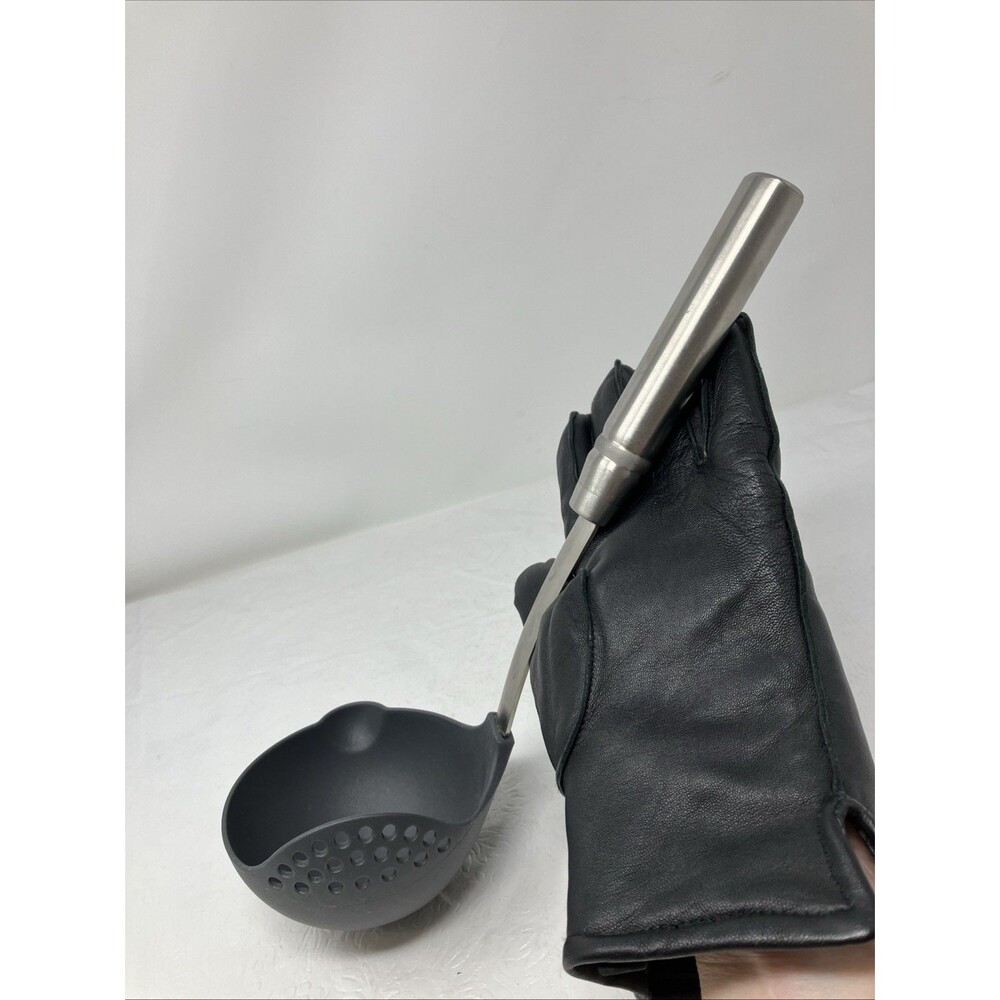 Retired Pampered Chef Ladle Strainer Pourer w/ Stainless Steel Handle 13" Long